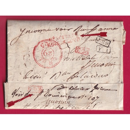 DEBOURSE BUREAU DE LA COUR PARIS 1825 DEPART MARQUE FRANCHE ITALIECACHET DE FACTEURS AU DOS
