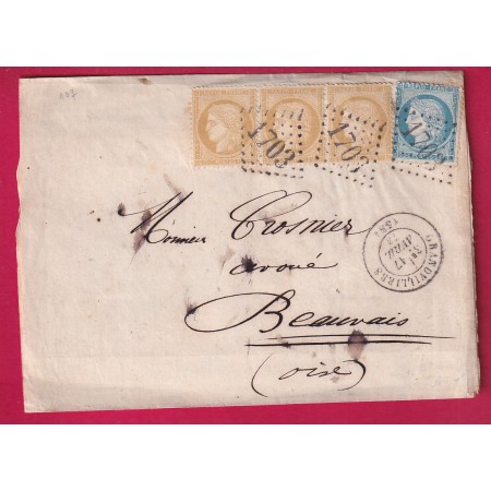 N°60 + 59 BANDE DE 3 GC 1703 GRANDVILLIERS OISE POUR BEAUVAIS 1873
