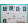 N°137 x5 SEMEUSE CAD PARIS RUE DANTON POUR DORDRECHT HOLLANDE NETHERLANDS 1909 LETTRE COVER FRANCE