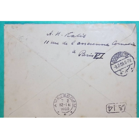 N°137 x5 SEMEUSE CAD PARIS RUE DANTON POUR DORDRECHT HOLLANDE NETHERLANDS 1909 LETTRE COVER FRANCE