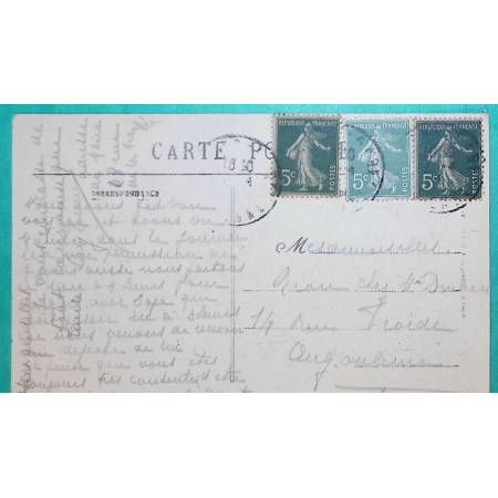 N°137 x3 SEMEUSE 2 NUANCES VERT PALE PAPIER GC CARTE POSTALE POITIERS VIENNE POUR ANGOULEME CHARENTE LETTRE COVER FRANCE