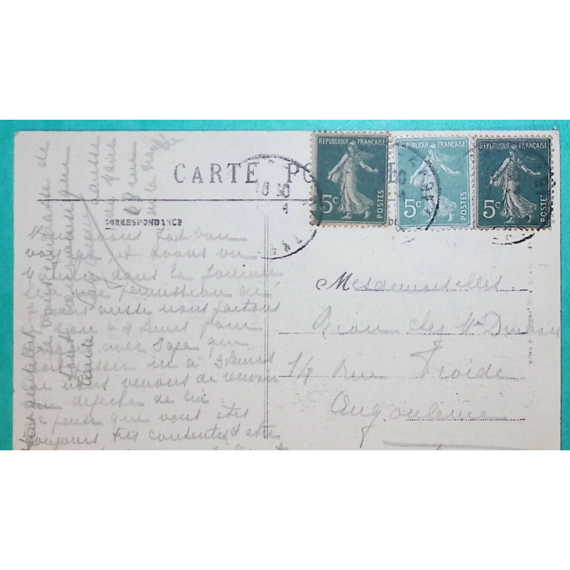 N°137 x3 SEMEUSE 2 NUANCES VERT PALE PAPIER GC CARTE POSTALE POITIERS VIENNE POUR ANGOULEME CHARENTE LETTRE COVER FRANCE
