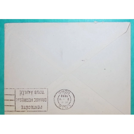 N°199 SEMEUSE BANDE PUB LAMPE MAZDA BELLE ENVELOPPE FOURNITURES POUR HOPITAUX EDOUARD GALATRY DONZENAC CORREZE POUR LILLE 1932