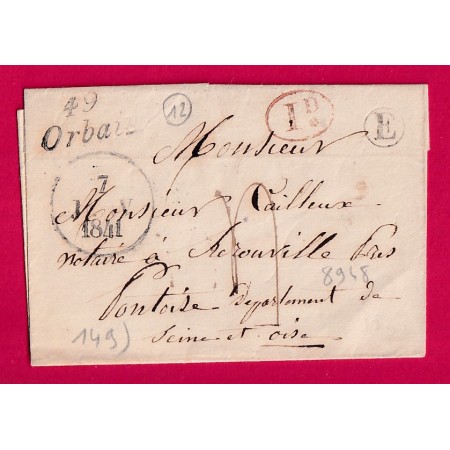 CURSIVE 49 ORBAIS MARNE DATEUR A 1841 BOITE RURALE E DECIME RURAL POUR PONTOISE SEINE ET OISE INDICE 12