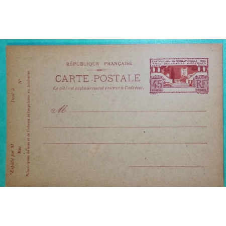 ENTIER 45C ROUGE EXPOSTION ARTS DECORATIFS TYPE B1 1925 NEUF LETTRE COVER FRANCE