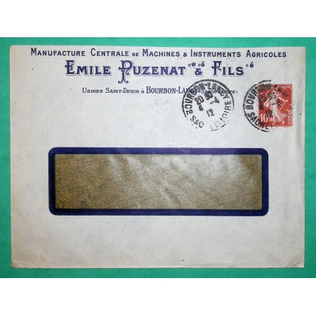 N°138 SEMEUSE PERFORE P&F INSTRUMENTS AGRIGOLES EMILE PUZENAT ET FILS BOURBON LANCY SAONE ET LOIRE 1912