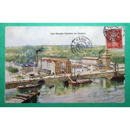 N°135 SEMEUSE PERFORE GMC GRANDS MOULINS DE CORBEIL CARTE POSTALE PRIVEE 1907