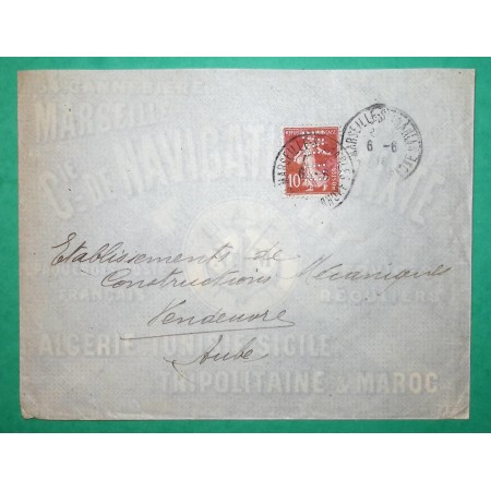N°138 SEMEUSE PERFORE M.N MARSEILLE COMPAGNIE DE NAVIGATION POUR VENDEUVRE AUBE 1913