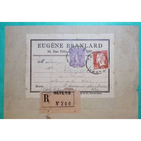 N°175 + 200 MIXTE PASTEUR SEMEUSE RECOMMANDE OPR TARIF 1F05 NEVERS NIEVRE POUR ST AMAND MONTROND CHER DEVANT DE LETTRE