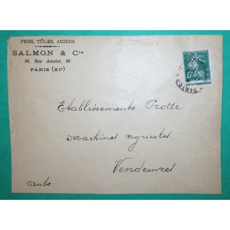 N°137 SEMEUSE ROULETTE ROTATIVE PERFORE S.F SALMON ET COMPAGNIE FERS TOLES ACIERS PARIS 1913