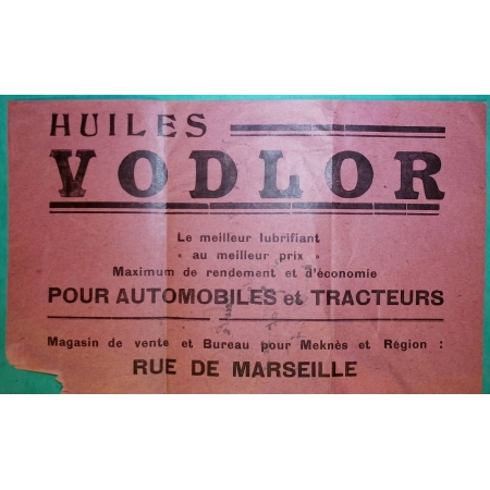 CAD MEKNES VILLE NOUVELLE MAROC PP PORT PAYE PUB HUILE MOTEUR VODLOR 1936 LETTRE COVER FRANCE