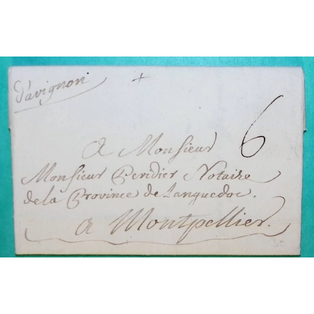 MARQUE MANUSCRITE D'AVIGNON VAUCLUSE POUR MONTPELLIER HERAULT LN N°1A 1768 LETTRE COVER FRANCE