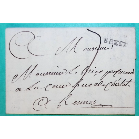 MARQUE BREST FINISTERE POUR RENNES ILLE ET VILAINE LN N°11 1775 LETTRE COVER FRANCE