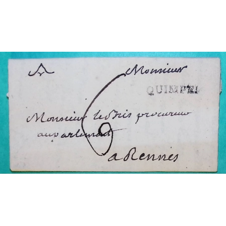 MARQUE QUIMPER FINISTERE POUR RENNES ILLE ET VILAINE LN N°6 1787 LETTRE COVER FRANCE