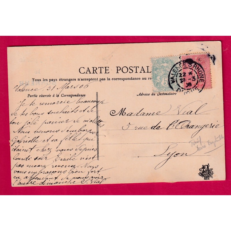 N°111 128 LEVEE EXCEPTIONNELLE VALENCE DROME POUR LYON 1906 BELLE CARTE 1 ER AVRIL 1906 POISSON HIRONDELLE