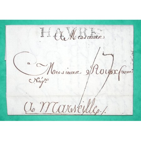 MARQUE LE HAVRE SEINE INFERIEURE POUR MARSEILLE BOUCHES DU RHONE LN N°12 1786