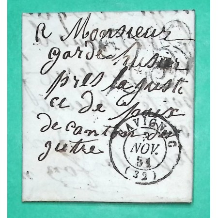 CAD TYPE 15 CAVIGNAC GIRONDE BOITE RURALE C MARCENAIS POUR GUITRES TAXE 25 1851