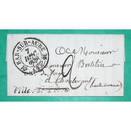 CURSIVE 9 VILLE SUR TERRE AUBE CAD TYPE 12 BAR SUR AUBE POUR DOULEVANT HAUTE MARNE 1838