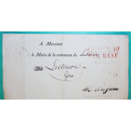 LETTRE MINISTERE DE LA GUERRE AFFRANCHI PAR ETAT POUR MAIRE DE LECTOURE GERS 1822 COVER FRANCE