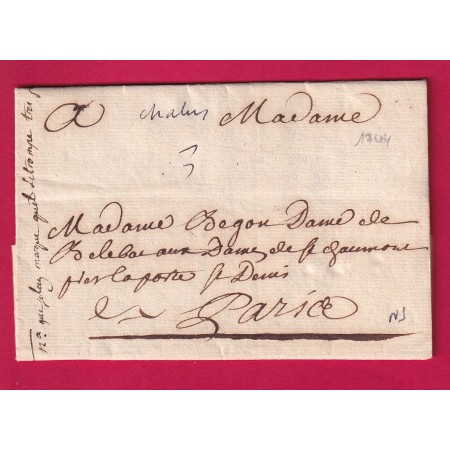MARQUE MANUSCRIT CHALUS VIENNE DE 1744 RARE NON SIGNALEE PAR LENAIN TAXE MANUSCRIT 3 POUR PARIS