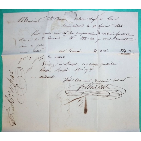 CAD TYPE 12 CARVIN PAS DE CALAIS DECIME RURAL HERRIN POUR LILLE 1834 LETTRE COVER FRANCE