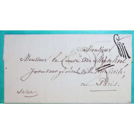 CAD TYPE 13 MANTES SEINE ET OISE TAXE TAMPON ANNULEE MARQUE FRANCHISE POUR PARIS 1841 LETTRE COVER FRANCE
