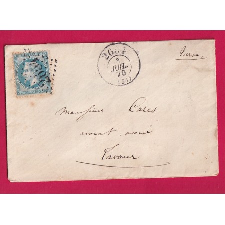 N°29 GC 2654 + CAD BUREAU DE PASSE 2654 NEVERS NIEVRE POUR LAVAUR TARN 1870 LETTRE