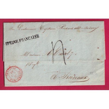 MARQUE GUYANE FRANCAISE CAYENNE 1841 ENTREE OUTREMER PAR PAUILLAC POUR BORDEAUX LETTRE
