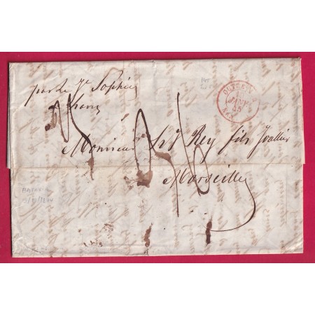 MARQUE OUTREMER NANTES LETTRE DE BATAVIA INDES NEERLANDAISE 1845 POUR MARSEILLE LETTRE