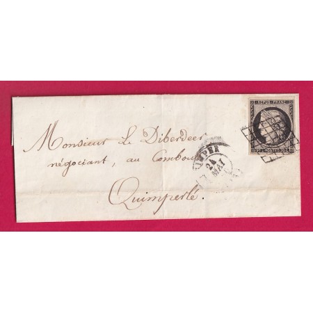 N°3 GRILLE + CAD TYPE 15 QUIMPER FINISTERE POUR QUIMPERLE 24 MAI 1850