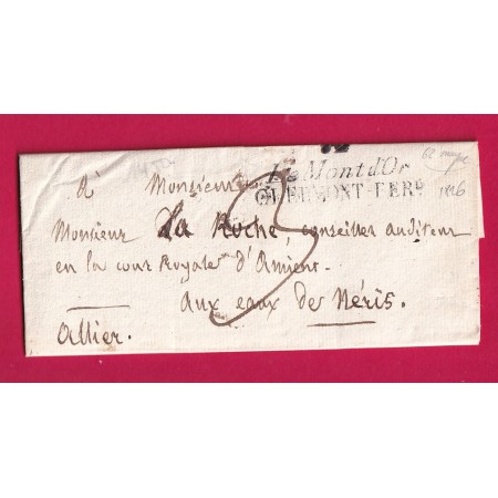 DOUBLE CURSIVE 62 LE MONT D'OR CLERMONT FERRAND PUY DE DOME 1826 POUR NERIS LES BAINS ALLIER INDICE 18