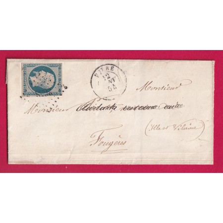 N°10 PC 3658 VITRE ILLE ET VILAINE POUR FOUGERES 12 JANVIER 1854 LETTRE
