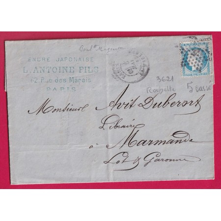 N°60 PARIS ETOILE 5 CASSE POTHION 3621 BT MAGENTA POUR MARMANDE LOT ET GARONNE 1874 LETTRE