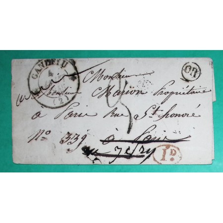 CAD TYPE 12 GANDELU AISNE OR + DECIME RURAL POUR PARIS TAXE TAMPON 3 1845