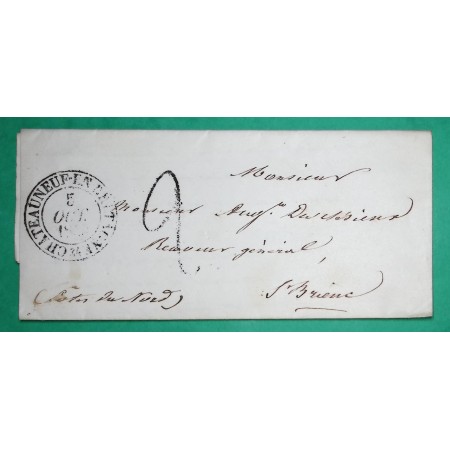 CAD TYPE 13 CHATEAUNEUF EN BRETAGNE ILLE ET VILAINE TAXE TAMPON 2 POUR ST BRIEUC COTES DU NORD