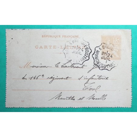 ENTIER 15C MOUCHON CONVOYEUR LIGNE ST ROMAIN A BREAUTE BEUZEVILLE POUR TOUL MEURTHE ET MOSELLE 1901