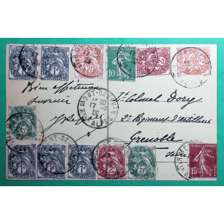 N°107 x5 + 108 x2 + 109 x2 + 111 x2 + 159 + 189 MIXTE BLANC SEMEUSE BEL AFFRANCHISSEMENT CARTE POSTALE MONT DAUPHIN