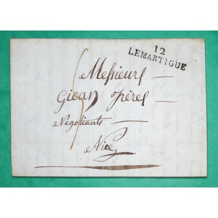 MARQUE 12 LEMARTIGUE MARTIGUE BOUCHES DU RHONE DEPART  PORT DE BOUC POUR NICE ALPES MARITIMES ETATS SARDES 35x9 1812