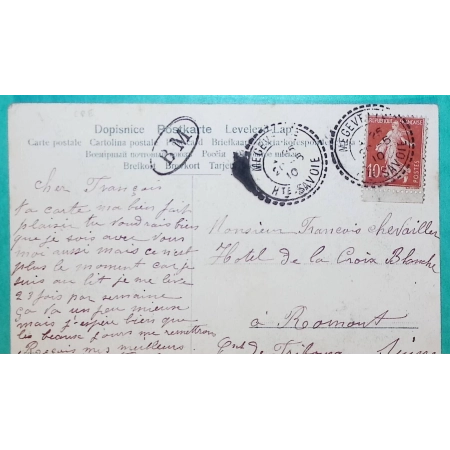 N°135 SEMEUSE CARNET CAD FB84 MEGEVETTE HAUTE SAVOIE BM BOITE MOBILE CARTE POSTALE POUR ROMONT SUISSE 1901 COVER FRANCE