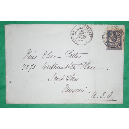 N°127 MOUCHON RETOUCHE LETTRE CONTREXEVILLE VOSGES POUR SAINT LOUIS MISSOURI ETATS UNIS USA 1903