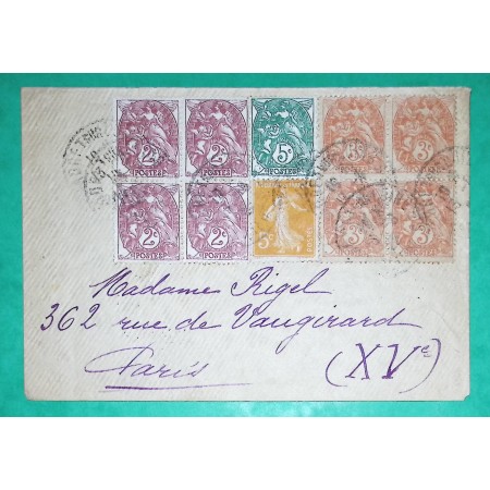 N°108 x4 + 109 x4 + 111 + 158 BLANC SEMEUSE BEL AFFRANCHISSEMENT LETTRE MORET SUR LOING SEINE ET MARNE POUR PARIS 1925