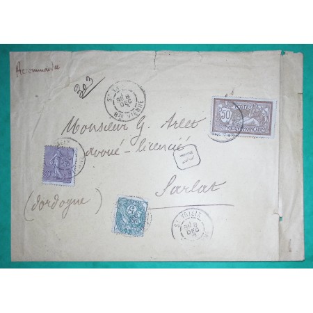 N°111 + 120 + 133 MIXTE BLANC MERSON SEMEUSE RECOMMANDE 4ème ECHELON ST YRIEIX HAUTE VIENNE 1905