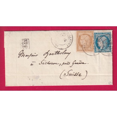 COMMUNE DE PARIS N°36 37 MAISON ALFORT SEINE SORTIE PAR PASSEUR 16.04.1871 POUR SECHERON GENEVE SUISSE SIGNE ROUMET
