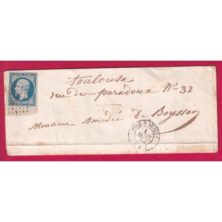 N°10 BORD DE FEUILLE PC 1298 FOIX SUR ARIEGE POUR TOULOUSE 1ER JANVIER 1854