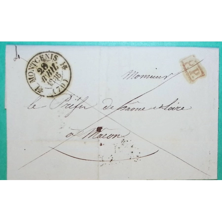 CAD TYPE 12 MONTCENIS SAONE ET LOIRE PP PORT PAYE POUR MACON 1836 LETTRE COVER FRANCE