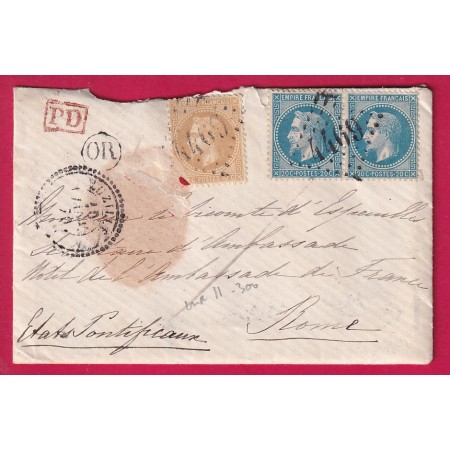 N°28 + 29 PAIRE GC 4469 LUZILLE INDRE ET LOIRE CAC TYPE 22 POUR ROME ITALIE ITALIA 1870