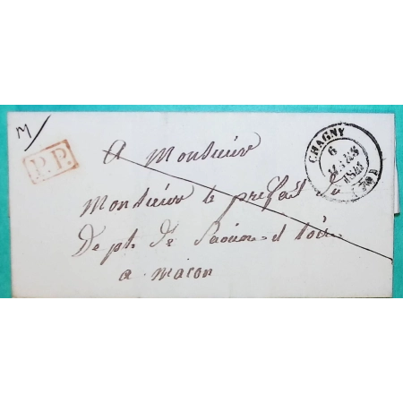 CAD TYPE 14 CHAGNY SAONE ET LOIRE PP PORT PAYE POUR MACON 1841 LETTRE COVER FRANCE
