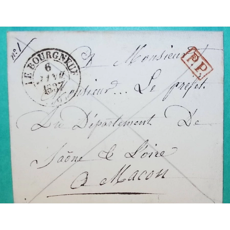 CAD TYPE 13 LE BOURGNEUF SAONE ET LOIRE PP PORT PAYE POUR MACON 1837 LETTRE COVER FRANCE