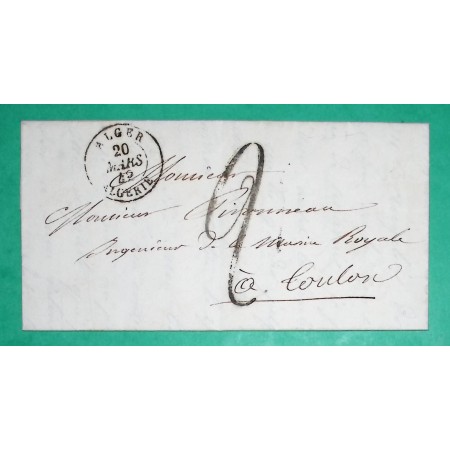 CAD TYPE 15 ALGER ALGERIE TAXE TAMPON 2 FABRICATION LOCALE POUR TOULON VAR 1842