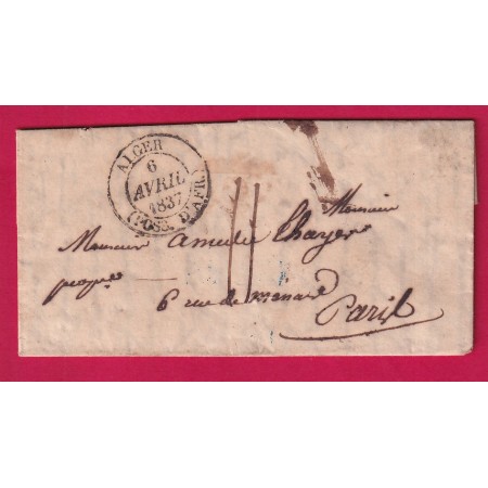 CAD ALGER POSSESSION AFRIQUE 1837 TAXE 11 POUR PARIS